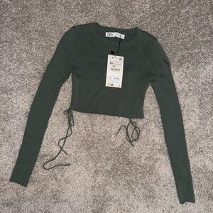 Zara Dark Green Ribbed Long Sleeve sweatshirt